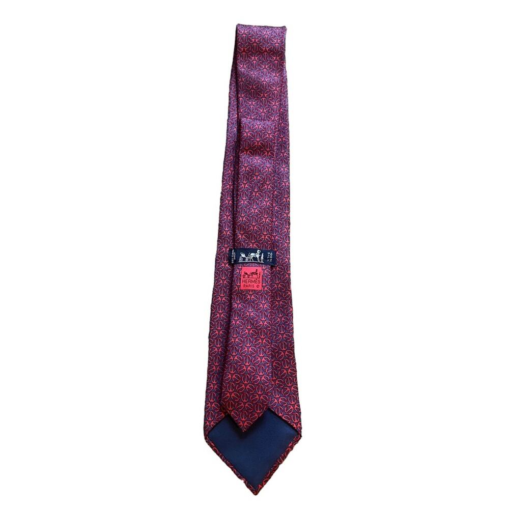 100% Auth HERMES TIE Silk Mens EQUESTRIAN GEOMETRIC STIRRUPS Pattern 5512